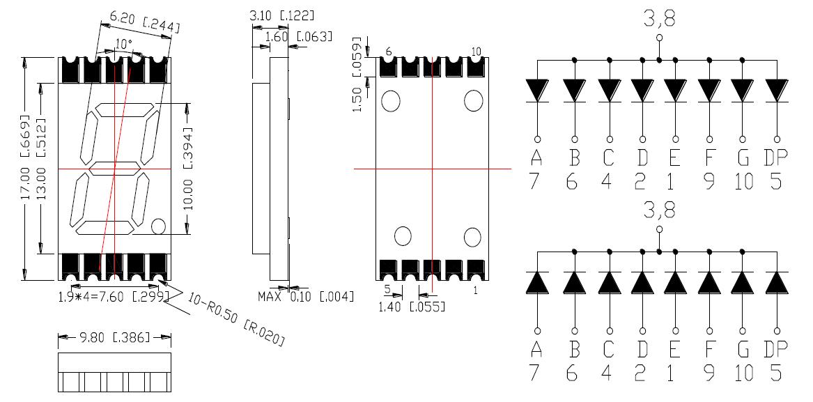 0.39 inch 1 digit SMD display 3913 0.39インチ1桁SMDディスプレイ3913