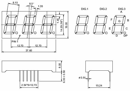 0.56 インチ 3 桁 7 セグメント LED ディスプレイ、ダイヤモンド カット フォント付き