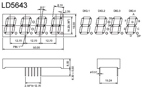0.56 インチ 4 桁 7 セグメント LED 表示時計