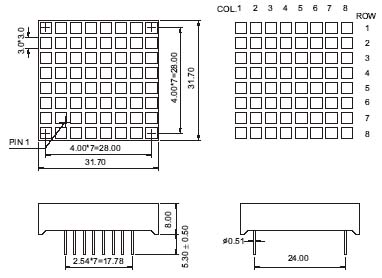 1.2 インチ 8x8 LED 正方形ドット マトリクス