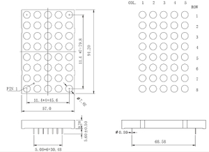 3.4 インチ 5x8 単色 LED ドットマトリックス