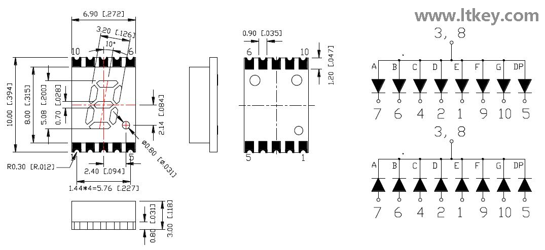 0.2 インチ 1 桁 7 セグメント SMD ディスプレイ
