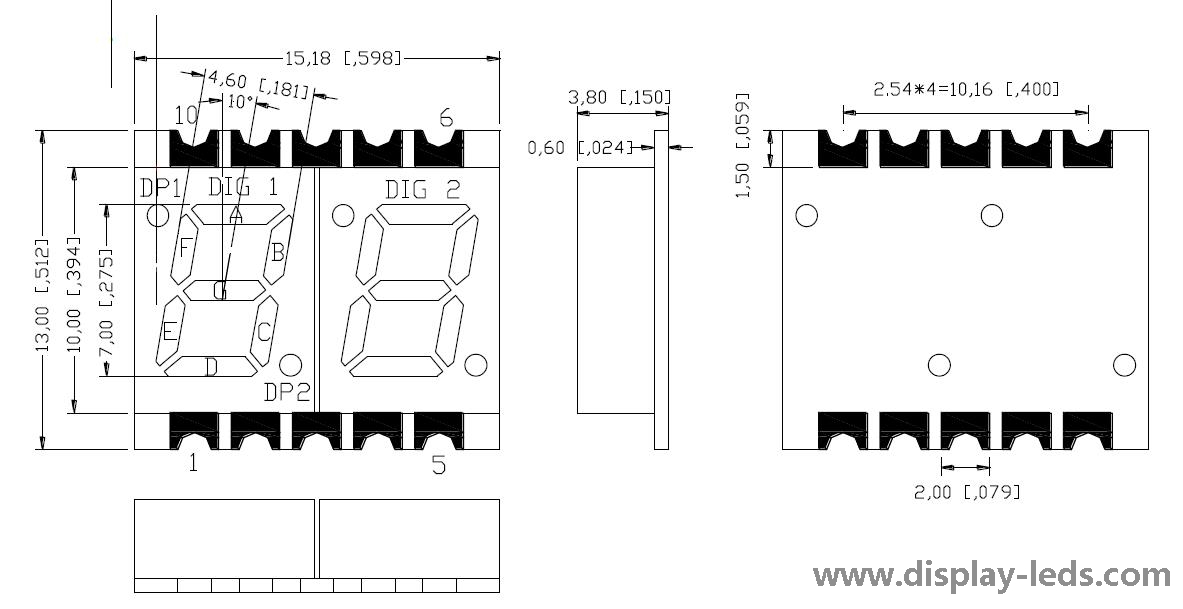 0.28 インチ 2 桁 7 セグメント SMD ディスプレイ