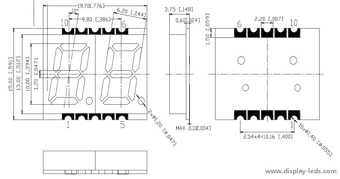 0.39 インチ 2 桁 7 セグメント SMD ディスプレイ