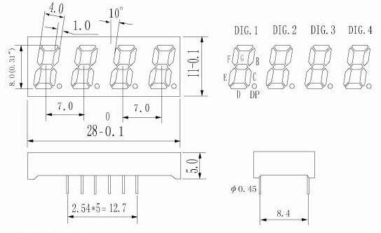 LD3141A/B シリーズ - 0.31 インチ 4 桁 7 セグメント LED ディスプレイ