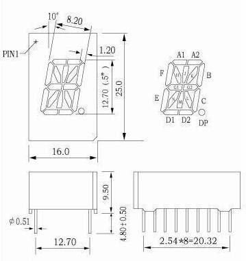 0.5 インチ英数字 LED ディスプレイ、共通ピン 18
