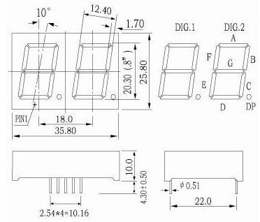 マルチプレックス回路を備えた0.8インチ数値ディスプレイ