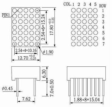 0.7 インチ 5x7 デュアルカラー LED ドットマトリックス