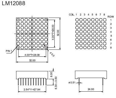 1.2 インチ 8x8 デュアルカラー LED ドットマトリックス