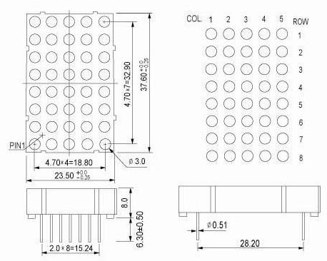 1.4 インチ 5x8 LED デュアルカラー LED ドット マトリックス