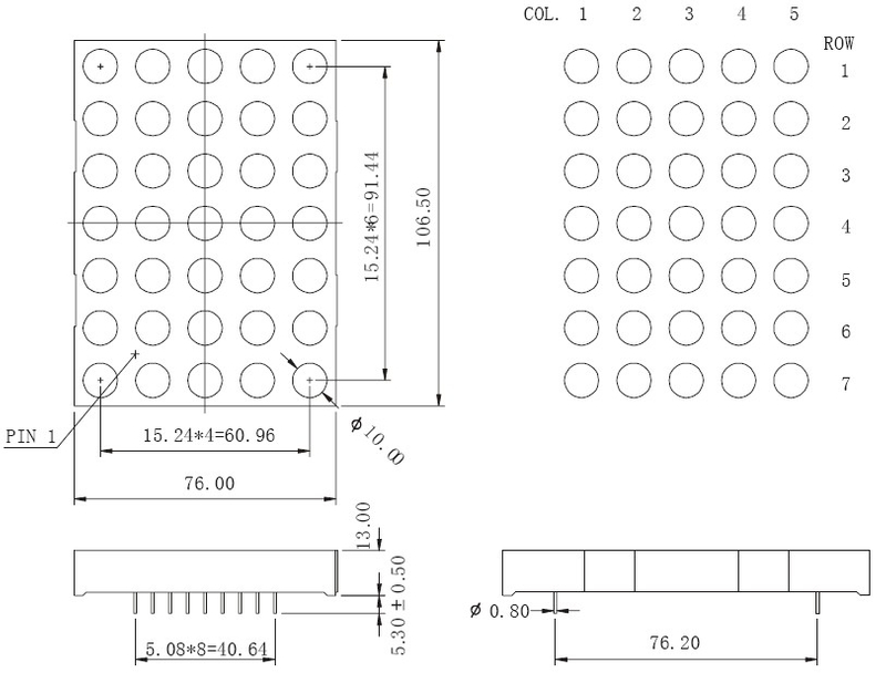 4 インチ 5x7 デュアル カラー ドットマトリックス LED ディスプレイ