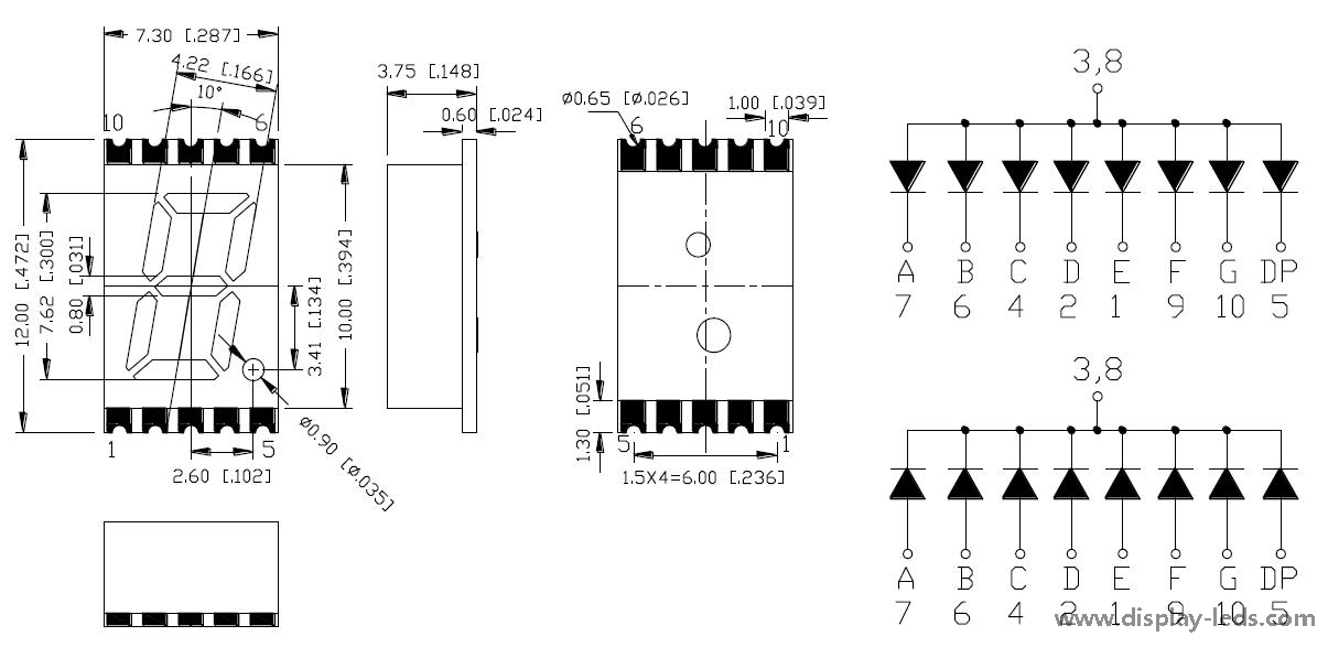 0.3 インチ 1 桁 7 セグメント SMD ディスプレイ