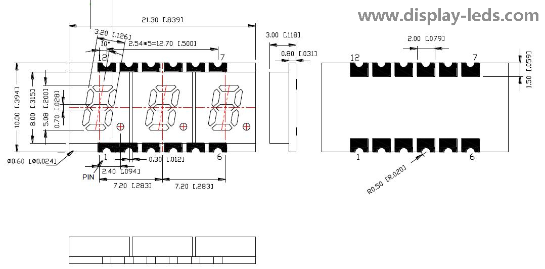 0.2 インチ 3 桁 7 セグメント SMD ディスプレイ
