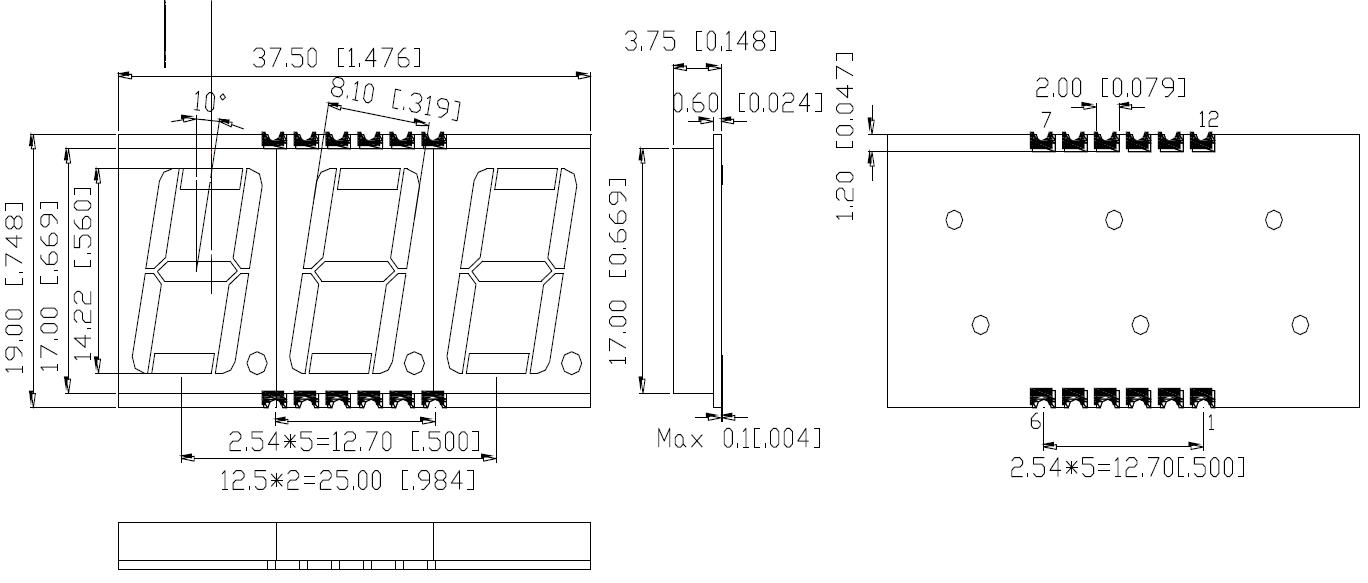 0.56 インチ 3 桁数値 SMD ディスプレイ