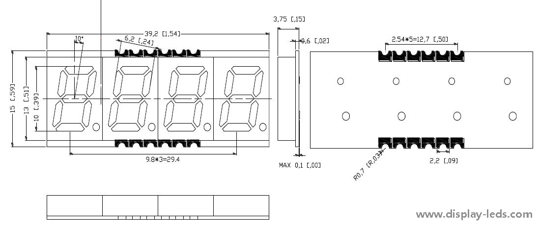 0.39 インチ 4 桁 7 セグメント SMD ディスプレイ