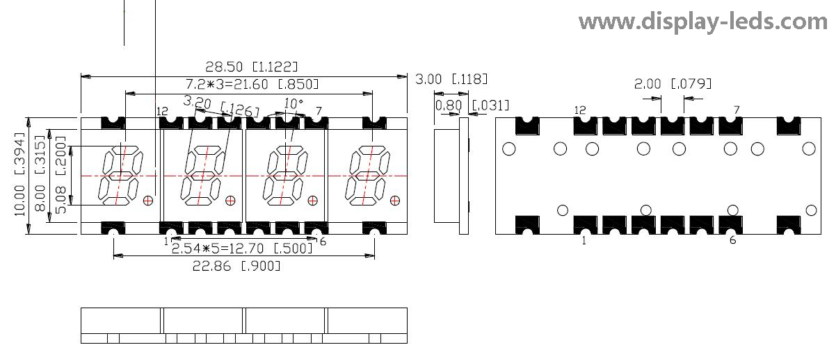 0.2 インチ 4 桁 7 セグメント SMD ディスプレイ