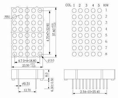 1.4 インチ 5x8 LED 2 色 LED ドット マトリクス