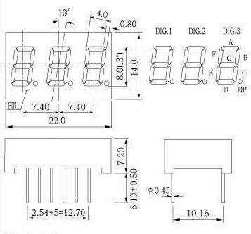 0.30 インチ 3 桁 7 セグメント LED ディスプレイ