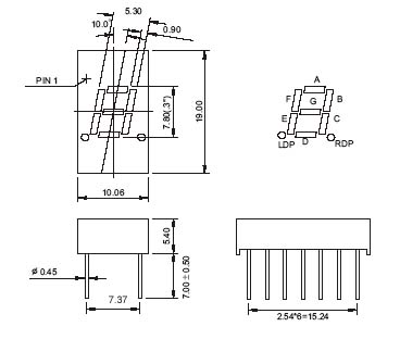 0.3 インチ 1 桁 7 セグメント ディスプレイ (COM ピン 4 および 12)