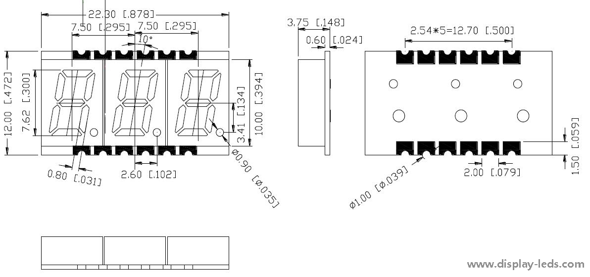 0.3 インチ 3 桁 7 セグメント SMD ディスプレイ