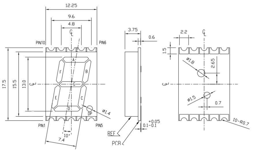 0.51 インチ 1 桁 7 セグメント SMD ディスプレイ