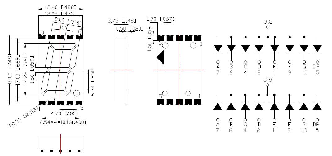 0.56 インチ 1 桁 smd LED ディスプレイ 5611