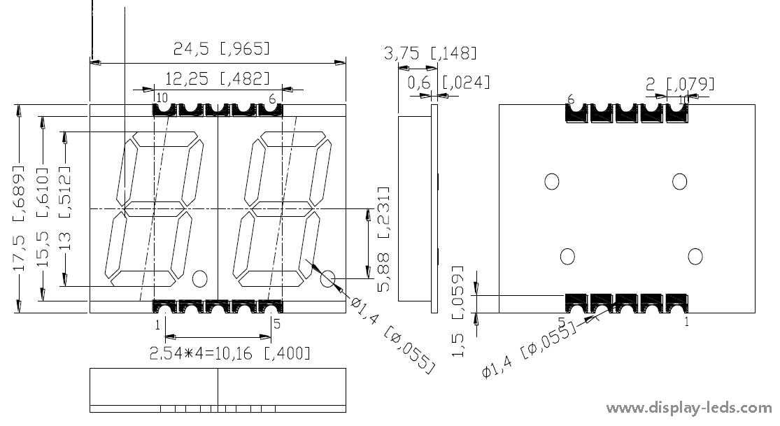 0.51 インチ 2 桁 7 セグメント SMD ディスプレイ