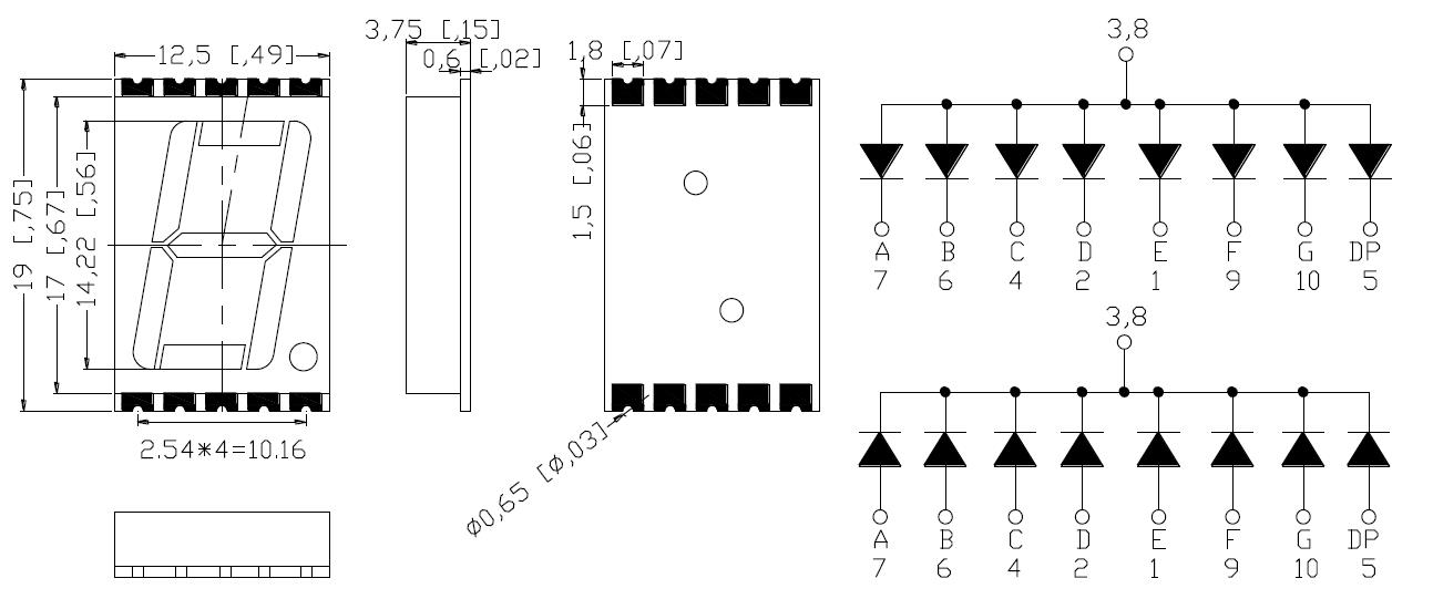 0.56 インチ 1 桁数値 SMD ディスプレイ
