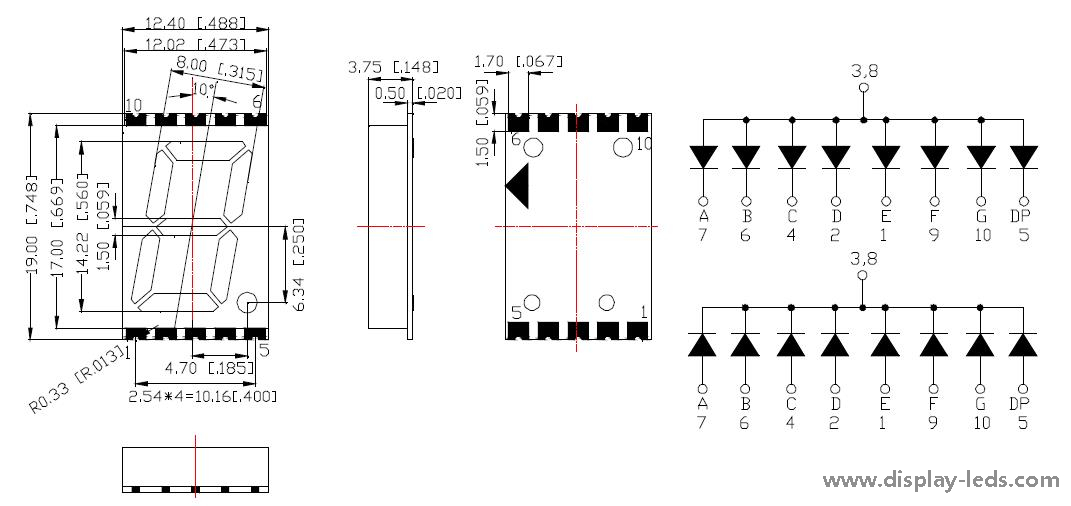 0.56 インチ 1 桁 7 セグメント SMD ディスプレイ