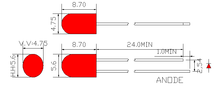 5mm赤い円形LEDランプ、赤拡散（5.6x4.8mm）