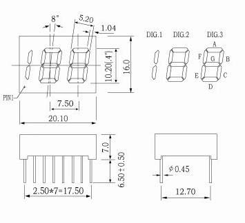 0.4 インチ 2.5 桁 LED 数値ディスプレイ
