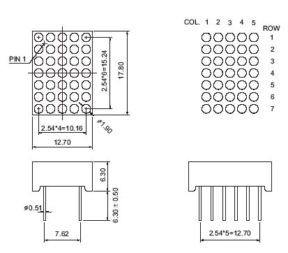 0.7 インチ 5x7 LED ドットマトリックス