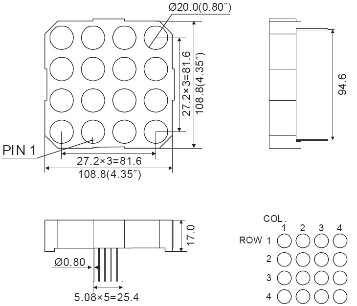 4 インチ 4x4 ドット マトリクス LED ディスプレイ (デュアルカラー)