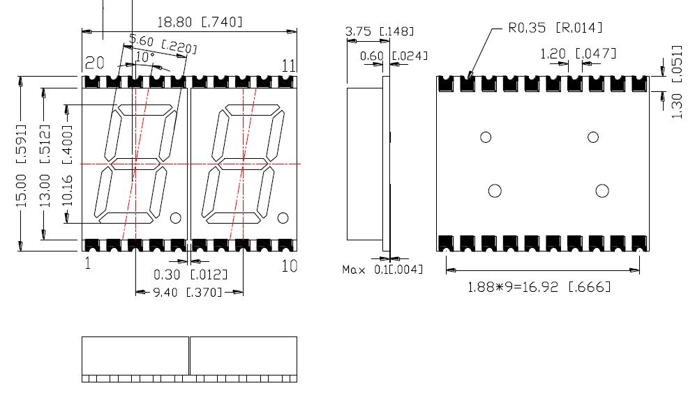 0.4インチ2桁SMDディスプレイ4020
