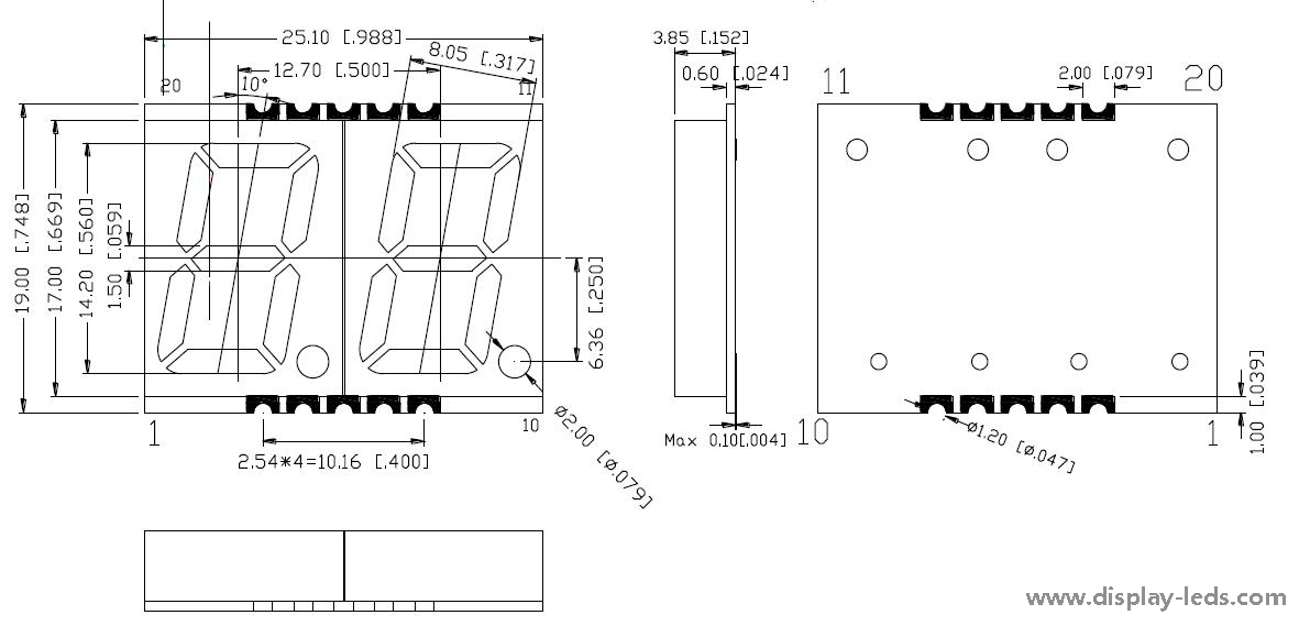 0.56 インチ 2 桁数値 SMD ディスプレイ
