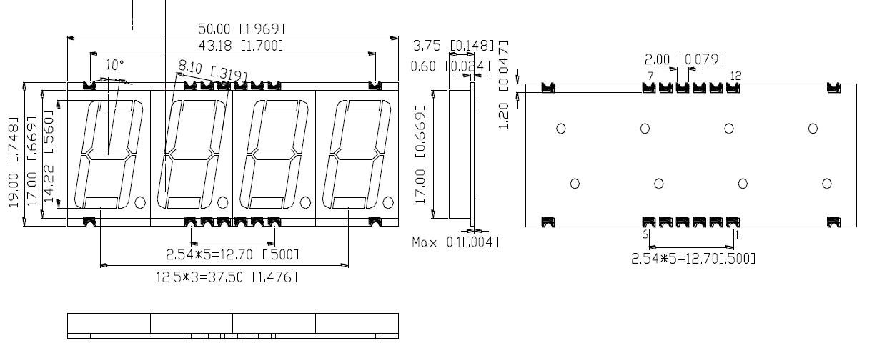 0.56 インチ 4 桁 7 セグメント SMD ディスプレイ、グレーフェイス