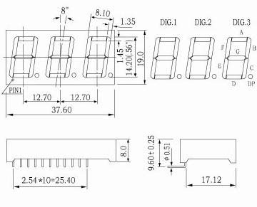 0.56 インチ 3 桁数字 LED ディスプレイ