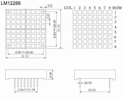 1.2 インチ 8x8 デュアルカラー LED 正方形ドット マトリクス