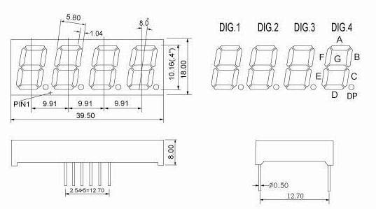 0.4インチ4桁数字ディスプレイ