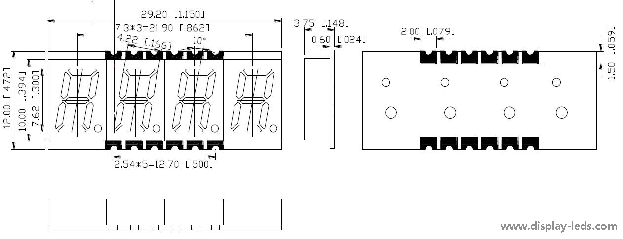 0.3 インチ 4 桁 7 セグメント SMD ディスプレイ