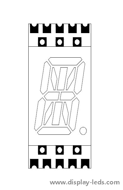 0.4 インチ 1 桁 14 セグメント SMD ディスプレイ
