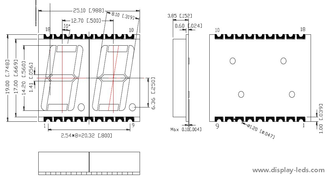 0.56 インチ 2 桁 7 セグメント SMD ディスプレイ