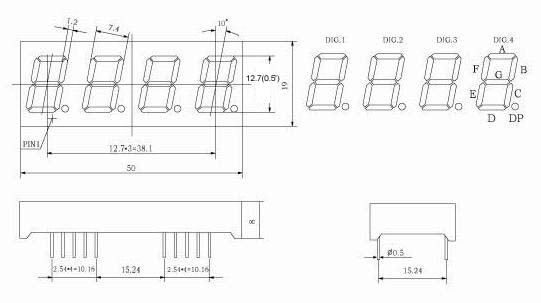 0.5インチ4桁数字LEDディスプレイ