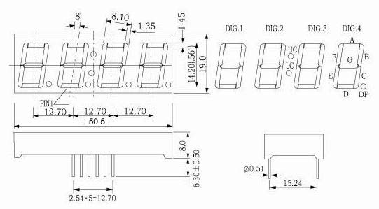 0.56 インチ 4 桁 7 セグメント時計 LED ディスプレイ
