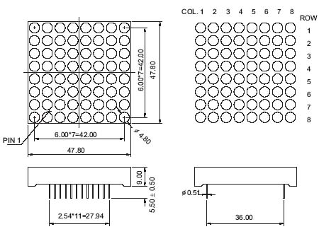 1.9 インチ 8x8 デュアルカラー LED ドットマトリックス