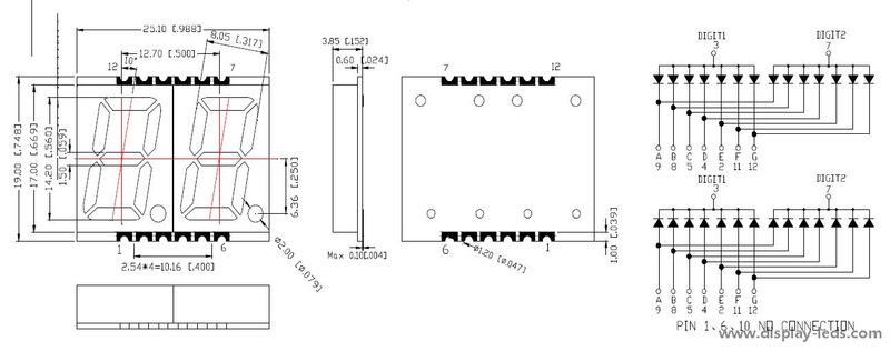 0.56 インチ 2 桁 7 セグメント SMD ディスプレイ