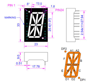 1.0 インチの琥珀色の英数字 LED ディスプレイ
