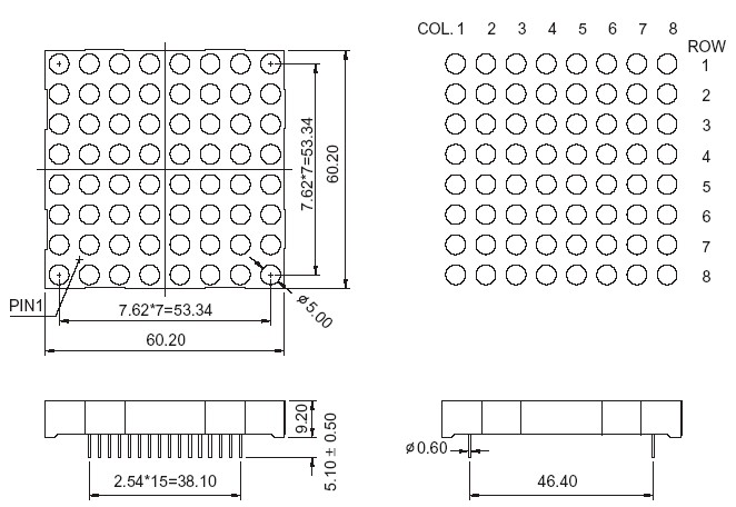 2.3 インチ 8x8 RGB(フルカラー) ドットマトリックス LED ディスプレイ