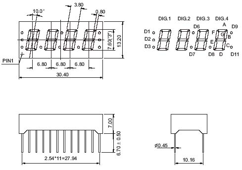 0.3インチ4桁7セグメントLED時計表示