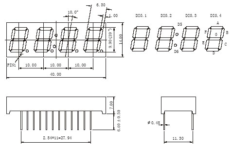 0.39インチ4桁7セグメント時計表示